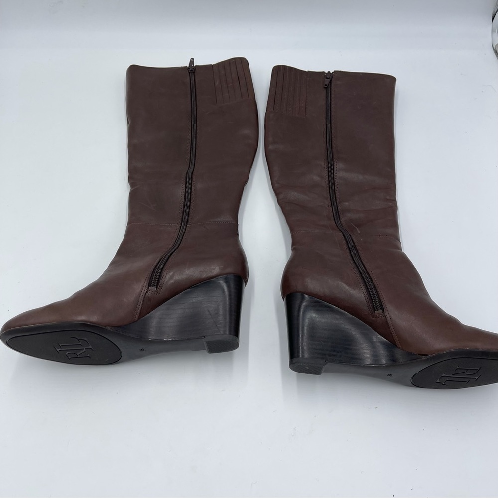 Polo Ralph Lauren brown wedge tall boot size 6